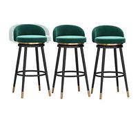 LGYGMD Stools Velvet Soft Cushion Barstools Swivel Bar Chairs with Metal Legs and Footrest, Counter Height Stool for Pub Coffee Home Dinning Kitchen Island (C-green-3ps,65cm)