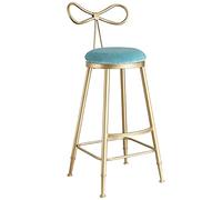 LGYGMD Velvet Stools Counter Island Height Barstools with Bow Back, Metal Legs, Upholstered Seat Kitchen Chair for Home Bar Office Dining Room (Light Blue-1ps)