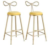 LGYGMD Velvet Stools Counter Island Height Barstools with Bow Back, Metal Legs, Upholstered Seat Kitchen Chair for Home Bar Office Dining Room (Yellow-2ps)