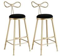 LGYGMD Velvet Stools Counter Island Height Barstools with Bow Back, Metal Legs, Upholstered Seat Kitchen Chair for Home Bar Office Dining Room (Black-2ps)