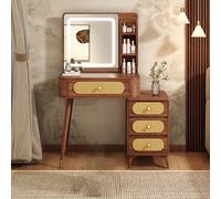 LGYWPA Dressing Table with 3 Color Adjustable Brightness LED Lights Mirror, Vanity Table for Bedroom with 4-5 Large Drawers and 3 Shelves Storage, Wooden Modern Makeup Vanity Desk,60cm