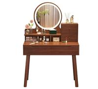 LGYWPA Dressing Table with Lighted Mirror and Lights, 3-Colour LED Lights, Vanity Desk with 2 Large Drawers and 2 Shelves Storage, for Bedroom Makeup Desk, wood small Makeup Vanity,60cm