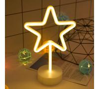 LH ENUOLI LED Warm White Star Shaped Neon Signs Light with Base Battery Operated USB Powered Home Christmas Decoration Lighting for Home Hotel Bedroom