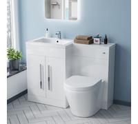 LH Rimless Round BTW Toilet, WC Unit & Resin Basin White Flat Pack | Alaska