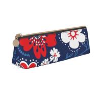 LHAHDG 4th of July Independence Day with Flower 2023 Leather Pencil Case Zipper Pen Case Pouch Waterproof Travel Makeup Pouch Large Capacity for Women Men
