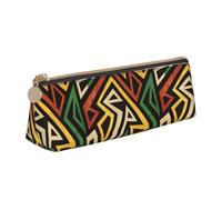 LHAHDG African Geometric Grunge Leather Pencil Case Zipper Pen Case Pouch Waterproof Travel Makeup Pouch Large Capacity for Women Men