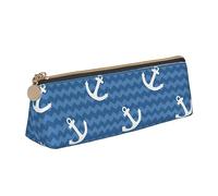 LHAHDG Anchor Ripple Summer Pattern Leather Pencil Case Zipper Pen Case Pouch Waterproof Travel Makeup Pouch Large Capacity for Women Men