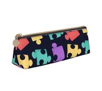 LHAHDG Autism Awareness Cartoon Puzzle Leather Pencil Case Zipper Pen Case Pouch Waterproof Travel Makeup Pouch Large Capacity for Women Men
