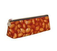 LHAHDG Baked Beans Pattern Leather Pencil Case Zipper Pen Case Pouch Waterproof Travel Makeup Pouch Large Capacity for Women Men
