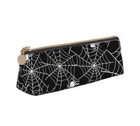 LHAHDG Black and White Spiderweb with Spiders Leather Pencil Case Zipper Pen Case Pouch Waterproof Travel Makeup Pouch Large Capacity for Women Men
