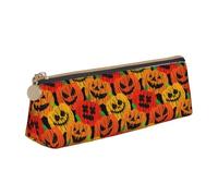 LHAHDG Bright Halloween Scary Pumpkins Pattern Leather Pencil Case Zipper Pen Case Pouch Waterproof Travel Makeup Pouch Large Capacity for Women Men
