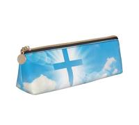LHAHDG Christian Cross Jesus Leather Pencil Case Zipper Pen Case Pouch Waterproof Travel Makeup Pouch Large Capacity for Women Men