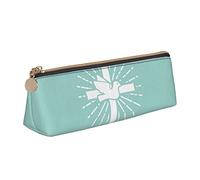 LHAHDG Christian Cross Jesus Leather Pencil Case Zipper Pen Case Pouch Waterproof Travel Makeup Pouch Large Capacity for Women Men
