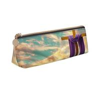 LHAHDG Christian Cross Jesus Leather Pencil Case Zipper Pen Case Pouch Waterproof Travel Makeup Pouch Large Capacity for Women Men