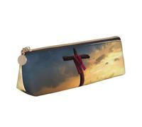 LHAHDG Christian Cross Jesus Leather Pencil Case Zipper Pen Case Pouch Waterproof Travel Makeup Pouch Large Capacity for Women Men