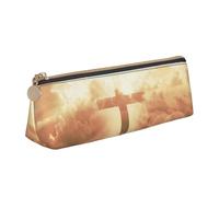 LHAHDG Christian Cross Jesus Leather Pencil Case Zipper Pen Case Pouch Waterproof Travel Makeup Pouch Large Capacity for Women Men