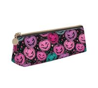 LHAHDG Cute Ghosts Pattern Pumpkin Halloween in Pink Theme Leather Pencil Case Zipper Pen Case Pouch Waterproof Travel Makeup Pouch Large Capacity for Women Men
