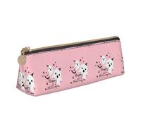 LHAHDG Cute Ghosts Pattern Pumpkin Halloween in Pink Theme Leather Pencil Case Zipper Pen Case Pouch Waterproof Travel Makeup Pouch Large Capacity for Women Men