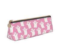 LHAHDG Cute Ghosts Pattern Pumpkin Halloween in Pink Theme Leather Pencil Case Zipper Pen Case Pouch Waterproof Travel Makeup Pouch Large Capacity for Women Men