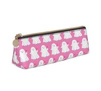 LHAHDG Cute Ghosts Pattern Pumpkin Halloween in Pink Theme Leather Pencil Case Zipper Pen Case Pouch Waterproof Travel Makeup Pouch Large Capacity for Women Men