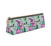 LHAHDG Cute Ghosts Pattern Pumpkin Halloween in Pink Theme Leather Pencil Case Zipper Pen Case Pouch Waterproof Travel Makeup Pouch Large Capacity for Women Men