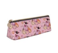 LHAHDG Cute Ghosts Pattern Pumpkin Halloween in Pink Theme Leather Pencil Case Zipper Pen Case Pouch Waterproof Travel Makeup Pouch Large Capacity for Women Men