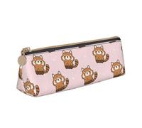 LHAHDG Cute Red Panda Pattern Leather Pencil Case Zipper Pen Case Pouch Waterproof Travel Makeup Pouch Large Capacity for Women Men