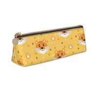 LHAHDG Cute Tiger Animal Pattern Leather Pencil Case Zipper Pen Case Pouch Waterproof Travel Makeup Pouch Large Capacity for Women Men