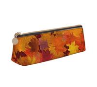 LHAHDG Fall Thanksgiving Autumn Red Maple Leaf Print Leather Pencil Case Zipper Pen Case Pouch Waterproof Travel Makeup Pouch Large Capacity for Women Men