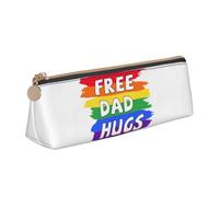 LHAHDG Free Dad Hugs LGBTQ Pride Month Leather Pencil Case Zipper Pen Case Pouch Waterproof Travel Makeup Pouch Large Capacity for Women Men