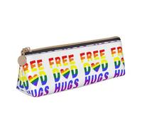 LHAHDG Free Dad Hugs LGBTQ Pride Month Leather Pencil Case Zipper Pen Case Pouch Waterproof Travel Makeup Pouch Large Capacity for Women Men