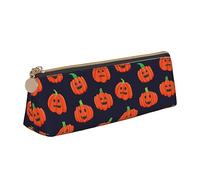 LHAHDG Funny and Scary Halloween Pumpkin Pattern Leather Pencil Case Zipper Pen Case Pouch Waterproof Travel Makeup Pouch Large Capacity for Women Men