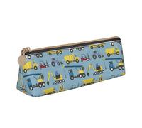 LHAHDG Funny Caterpillar Truck Tractor Leather Pencil Case Zipper Pen Case Pouch Waterproof Travel Makeup Pouch Large Capacity for Women Men