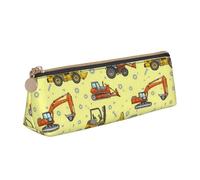 LHAHDG Funny Caterpillar Truck Tractor Leather Pencil Case Zipper Pen Case Pouch Waterproof Travel Makeup Pouch Large Capacity for Women Men