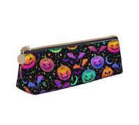 LHAHDG Goth Halloween Skull Pumpkin and Bat Leather Pencil Case Zipper Pen Case Pouch Waterproof Travel Makeup Pouch Large Capacity for Women Men