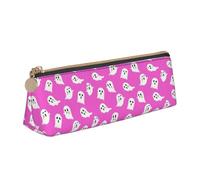 LHAHDG Halloween 2023 Pink Cute Ghosts Pattern Leather Pencil Case Zipper Pen Case Pouch Waterproof Travel Makeup Pouch Large Capacity for Women Men