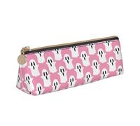 LHAHDG Halloween 2023 Pink Cute Ghosts Pattern Leather Pencil Case Zipper Pen Case Pouch Waterproof Travel Makeup Pouch Large Capacity for Women Men