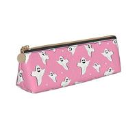 LHAHDG Halloween 2023 Pink Cute Ghosts Pattern Leather Pencil Case Zipper Pen Case Pouch Waterproof Travel Makeup Pouch Large Capacity for Women Men