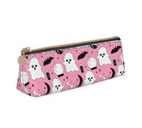 LHAHDG Halloween 2023 Pink Cute Ghosts Pattern Leather Pencil Case Zipper Pen Case Pouch Waterproof Travel Makeup Pouch Large Capacity for Women Men