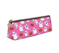 LHAHDG Halloween 2023 Pink Cute Ghosts Pattern Leather Pencil Case Zipper Pen Case Pouch Waterproof Travel Makeup Pouch Large Capacity for Women Men