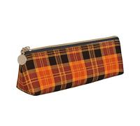 LHAHDG Halloween Black Orange Buffalo Check Plaid Leather Pencil Case Zipper Pen Case Pouch Waterproof Travel Makeup Pouch Large Capacity for Women Men