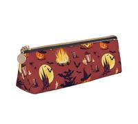 LHAHDG Halloween Pumpkin and Bat Pattern Leather Pencil Case Zipper Pen Case Pouch Waterproof Travel Makeup Pouch Large Capacity for Women Men