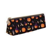 LHAHDG Halloween Pumpkin and Bat Pattern Leather Pencil Case Zipper Pen Case Pouch Waterproof Travel Makeup Pouch Large Capacity for Women Men