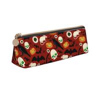 LHAHDG Halloween Scary Pumpkins Bat Cat Leather Pencil Case Zipper Pen Case Pouch Waterproof Travel Makeup Pouch Large Capacity for Women Men