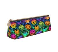 LHAHDG Halloween Skull Scary Pumpkins Pattern Leather Pencil Case Zipper Pen Case Pouch Waterproof Travel Makeup Pouch Large Capacity for Women Men