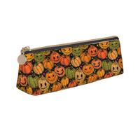 LHAHDG Halloween Skull Scary Pumpkins Pattern Leather Pencil Case Zipper Pen Case Pouch Waterproof Travel Makeup Pouch Large Capacity for Women Men