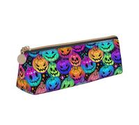LHAHDG Halloween Skull Scary Pumpkins Pattern Leather Pencil Case Zipper Pen Case Pouch Waterproof Travel Makeup Pouch Large Capacity for Women Men