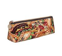 LHAHDG Hamburger Pizza Pattern Leather Pencil Case Zipper Pen Case Pouch Waterproof Travel Makeup Pouch Large Capacity for Women Men