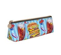 LHAHDG Hamburger Pizza Stripes Pattern Leather Pencil Case Zipper Pen Case Pouch Waterproof Travel Makeup Pouch Large Capacity for Women Men