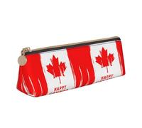 LHAHDG Happy Canada July 1st Canadian National Day Leather Pencil Case Zipper Pen Case Pouch Waterproof Travel Makeup Pouch Large Capacity for Women Men